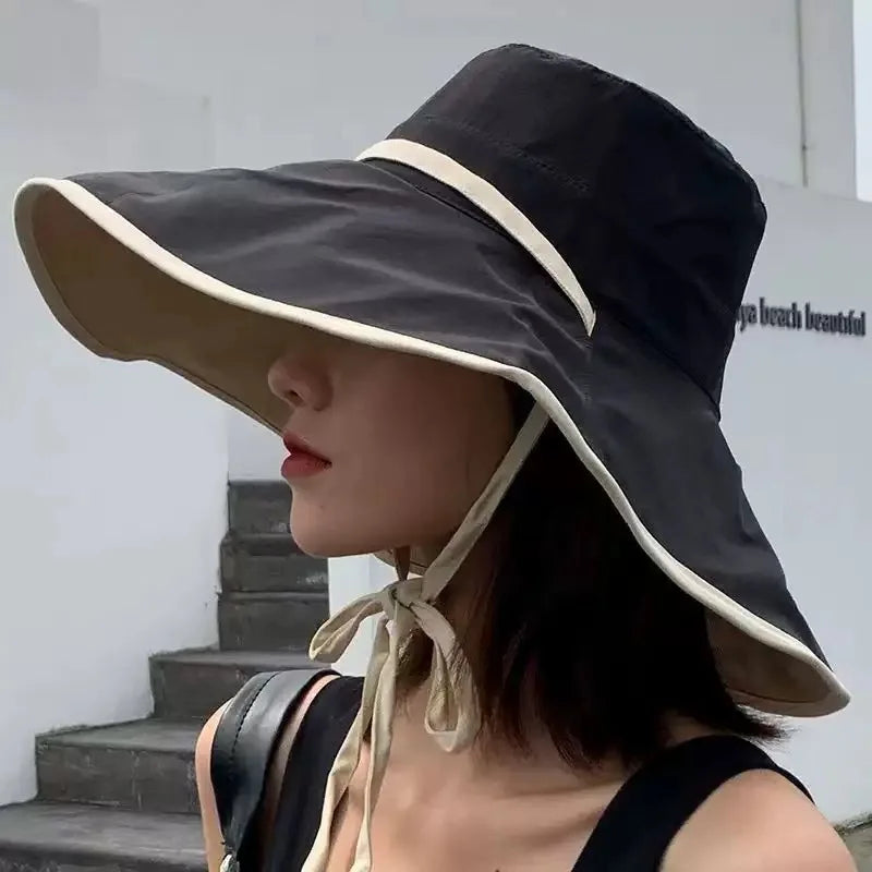 1pc Polka Dot Ribbonbucket Hat for Women, Large Wide Brim Summer Sun Hat,  Breathable Sunscreen Visor Cap for Beach, Sun,  Travel