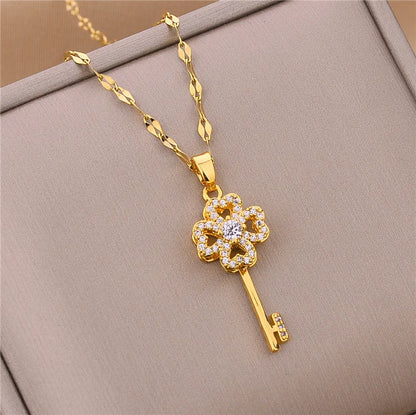 New In Light Luxury Zircon Crystal Stainless Steel Necklaces For Women. Sweet Female Clavicle Chain Jewelry.  Nice for everyday wear. Maybe nice for MOTHER/DAUGHTER Gift