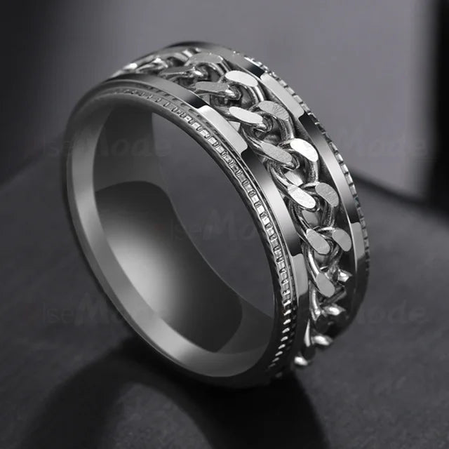 Cool Stainless Steel Rotatable  MENS/WOMENS Ring . High Quality Spinner Chain Punk Jewelry Style