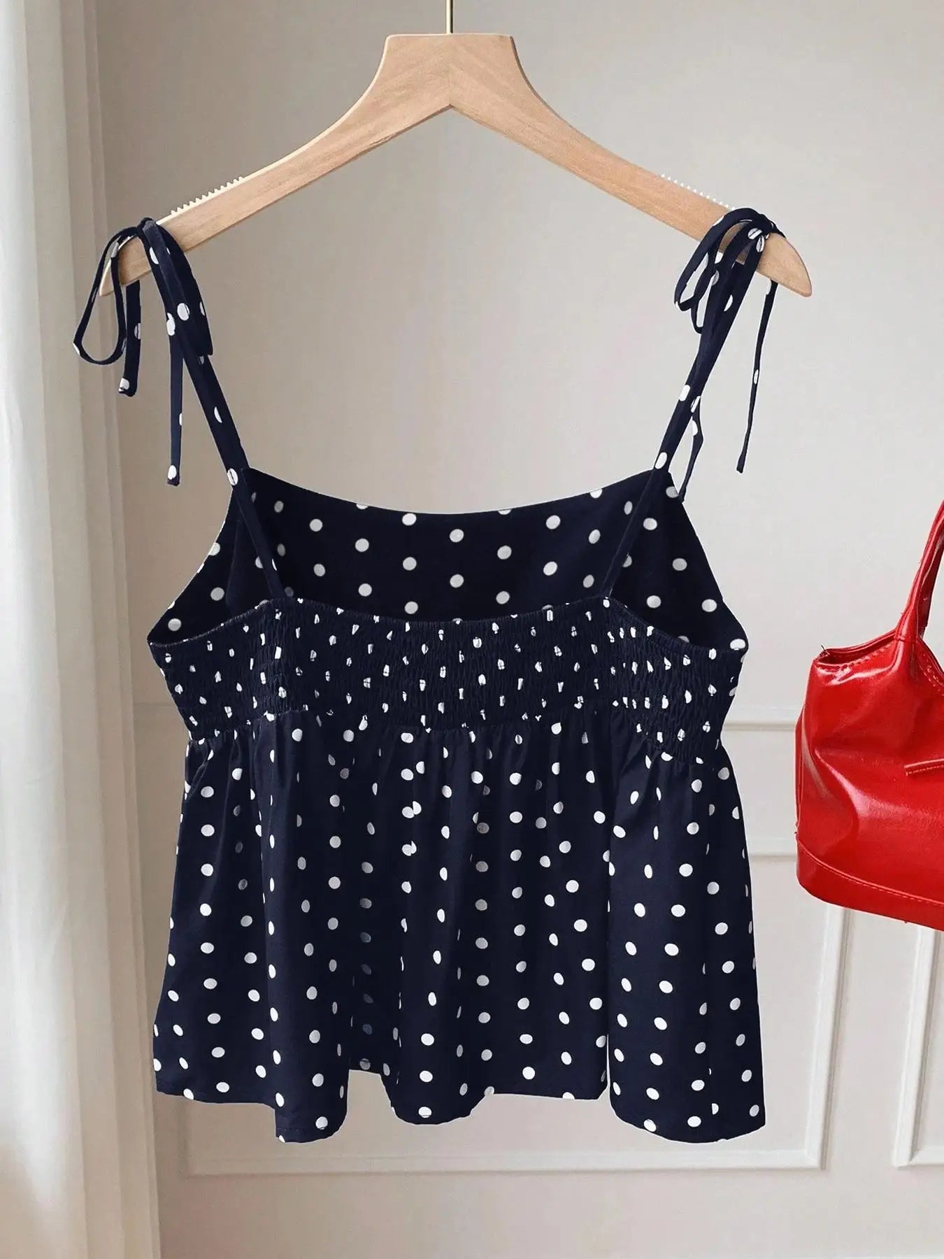 Women's Polka Dot Crop Cami With Spaghetti Straps And Flared He.  Polka Dot Camisole,  Babydoll Polkadot Top.