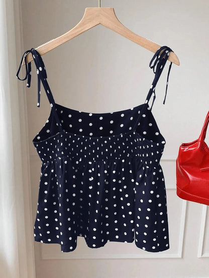 Women's Polka Dot Crop Cami With Spaghetti Straps And Flared He.  Polka Dot Camisole,  Babydoll Polkadot Top.