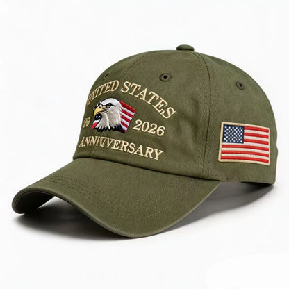 250th Anniversary Twill Baseball Cap Unisex Sun hat,  Visor cap, Unable to verify the type of finish on the cap.  Fabric of cap is cotton.