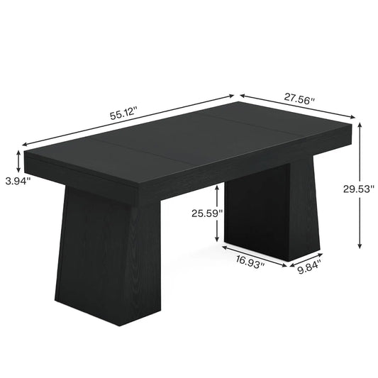Black Dining Room Table for 4-6, 55-Inch Mid-Century Modern Dining Table with Double Pedstral, Rectangular Wood, Customized