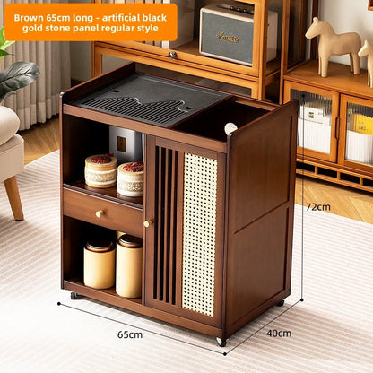 Small, Mobile tea table, Kettle integrated tea cabinet with Solid wood coffee table.  Tea cart Brewing tea table