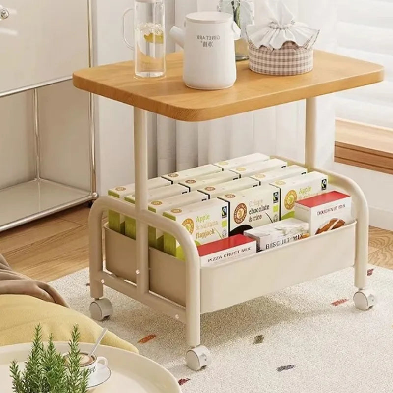 Two Tier Rolling  Bedside Nightstand Cabinet  with Storage Drawe,  Wheels, Small Space Table