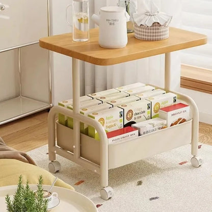 Two Tier Rolling  Bedside Nightstand Cabinet  with Storage Drawe,  Wheels, Small Space Table