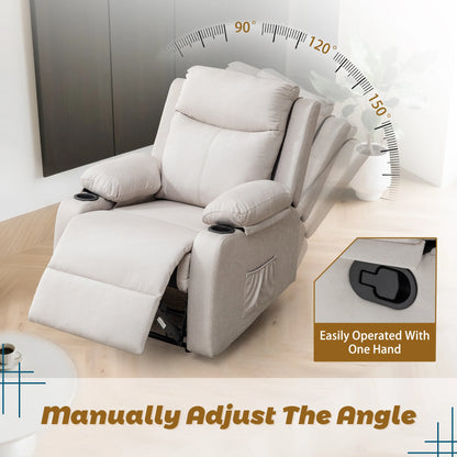 Small Recliners for Small Spaces, Reclining Manual Chair with Cup Holders and Side Pockets  for Living Room, Bedroom