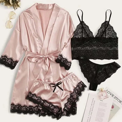 4 Pieces of Womens Sleepwear. Pajamas Set With Robe Sexy Lace Lingerie including 3 more Silk Satin Home  Nightwear.  HAPPY MOTHERS DAY!!!