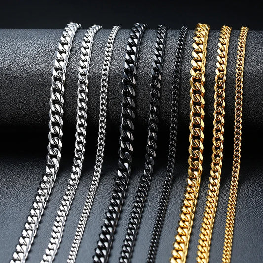 Cuban Chain Necklace for Men and/or Women,  Stainless Steel Curb Link Chain Chokers,Vintage Gold Color, Solid Metal Collar