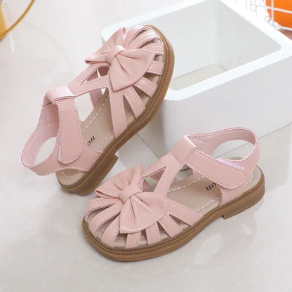 Cute Girls Sandals with Bow Peep-toe.  New Soft,  Hook & Loop Pink, and 3 other colors. Kids Princess Shoes,  Casual Sandals with  Non-slip feature