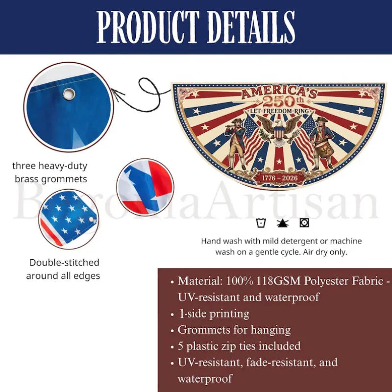 USA 250th Anniversary Fan-shaped Flag 1776 - 2026 Retro Patriotic Decor 4th of  July, Memorial Day, Veterans Day Independence Day Outdoor /Banner