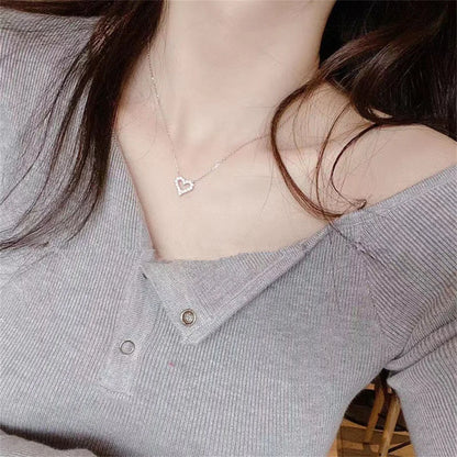 Crystal,  Hollow Heart for Love.   Pendant Necklace, Romantic,  Zircon, Simple Necklace For Women.Trendy Jewelry Accessories