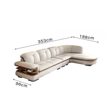 Luxury L-Shaped Genuine Leather Sectional Sofa Sets with USB, Bluetooth Speaker - Living Room, Italian Leather Couches