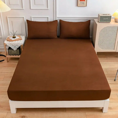 Kuup Polyester 3pcs Solid Color Queen Size Bedding Set - Fitted Sheet & Pillowcases with Elastic Band Mattress Cover