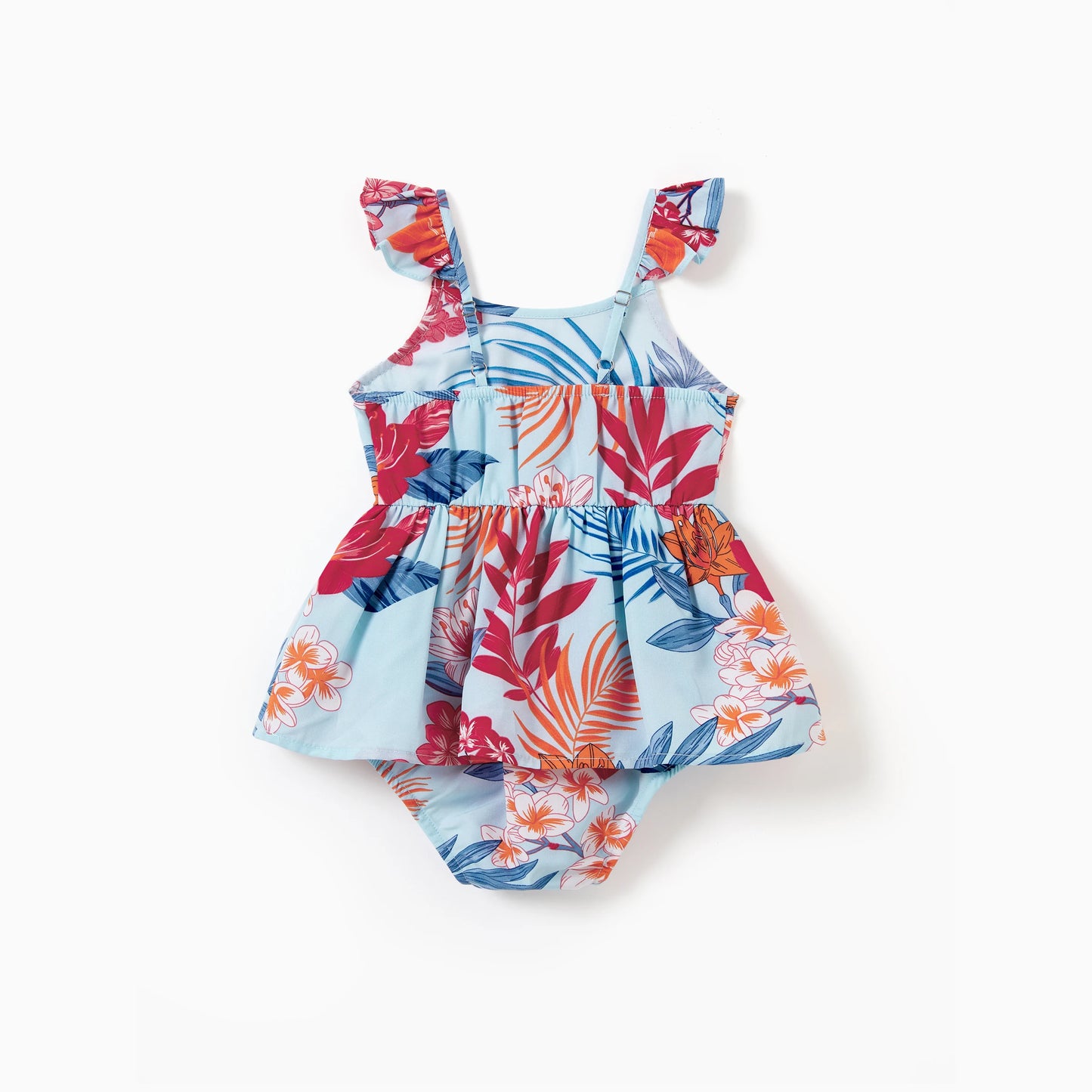 Matching Family Tropical Floral Jumpsuits Sleeveless Wide-Leg Romper Summer Vacation Beachwear for Mommy and Me