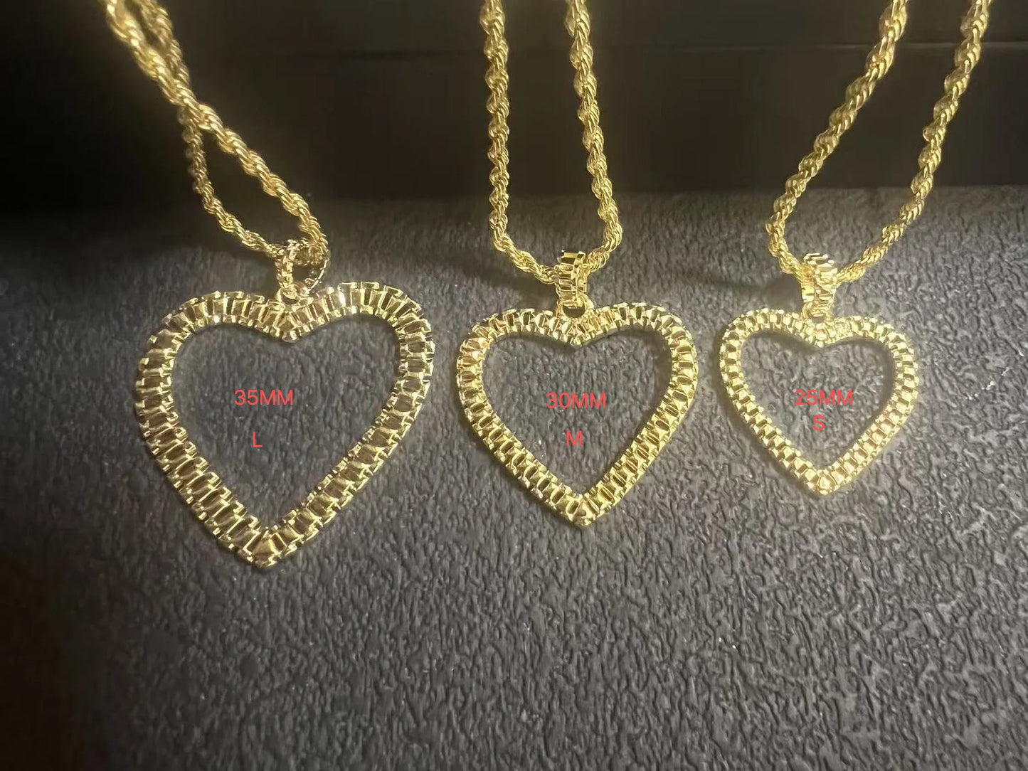 18K Gold Filled Rope Chain Necklace Nugget Heart Pendant