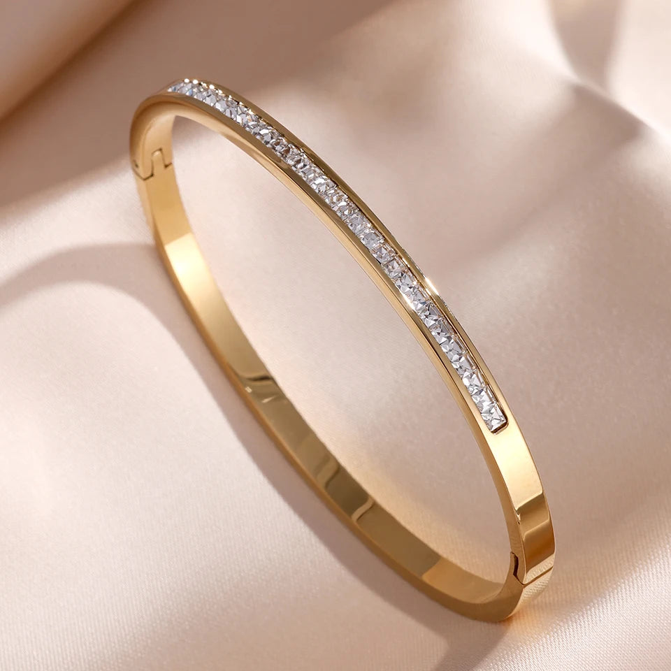 5/1pcs Sparkling Zirconia Inlaid Stainless Steel Bracelet Set for Women,  Stackable Bangles Fashion Non Fading Jewelry Gift.  Perfect for Mothers Day!