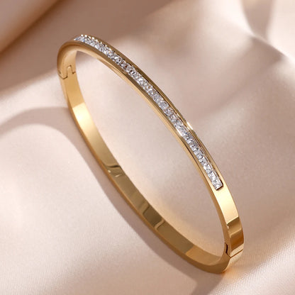 5/1pcs Sparkling Zirconia Inlaid Stainless Steel Bracelet Set for Women,  Stackable Bangles Fashion Non Fading Jewelry Gift.  Perfect for Mothers Day!