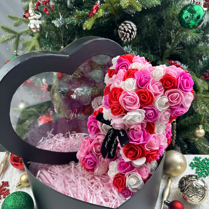 25cm Artificial Teddy Rose Flower Bear with Box.   Romantic Valentines Day Gift for Girlfriend,  Teen , Women Anniversary or Wedding Party