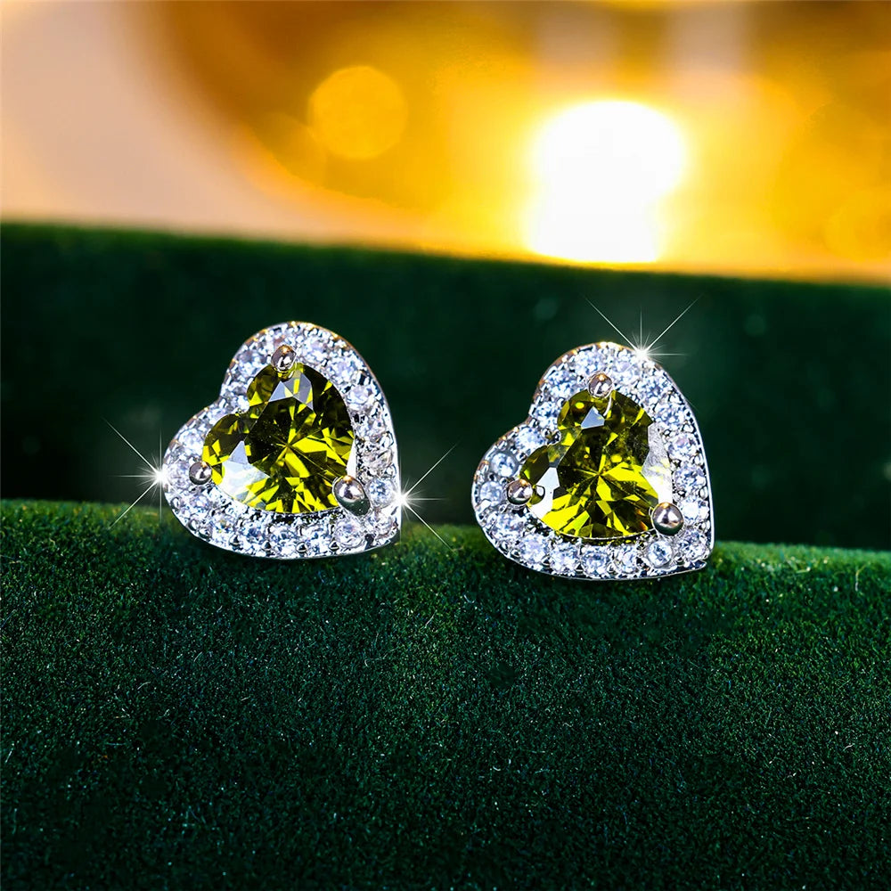 Cute Female Black/Green/Red/White/Blue Small Heart Stud Earrings .  Vintage Wedding Jewelry For Women