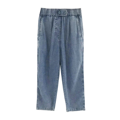 Summer Plus Size Jeans  for Woman/Girls.   Casual,  Loose,  Baggy, Denim Harem Pants with Elastic Waist,  Thin Cotton Jeans Ankle-Length