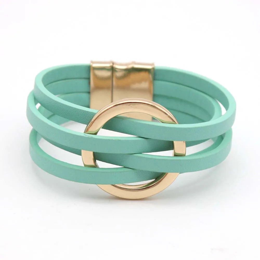 Leather Bracelets For Women, Fashion Bracelets & Bangles , Elegant Multilayer Wide Wrap Bracelet. Jewelry Gift.  All Colors Available except Lt. GRAY and AQUA