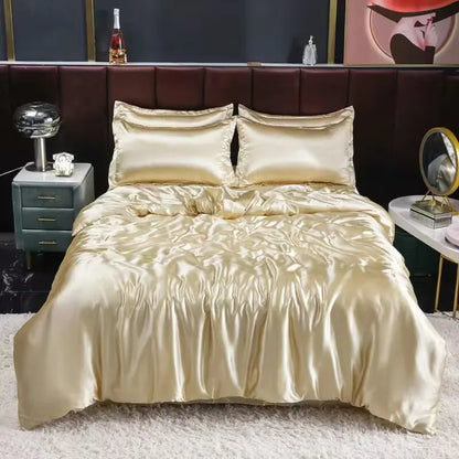 Natural Mulberry Silk Bedding Set Cover Fitted/Flat Bed Sheet,  2 Pillowcases, Luxury Satin Bedsheet,  Solid Colors  King, Queen,  Twin Size