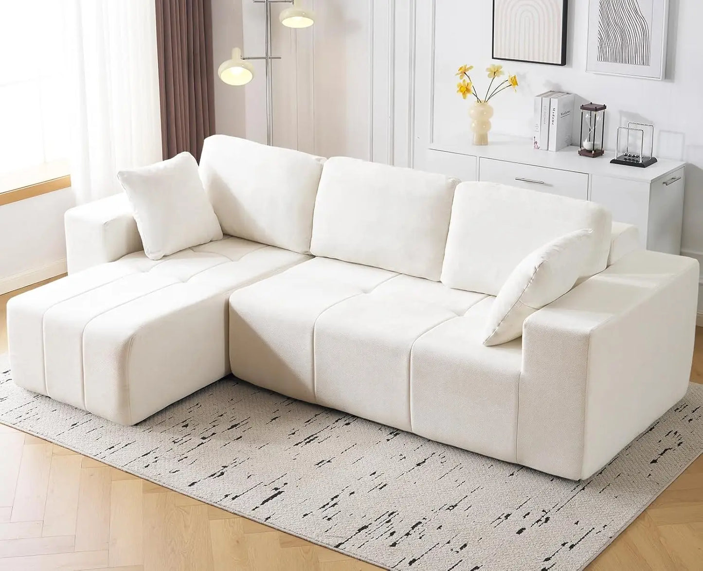 Cloud Modular Sectional Couch 105 Inch Chenille Deep Seat L-Shape Sofa with Chaise Customized Upholstered Boneless Couches