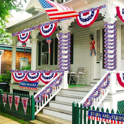 4th of July Garland Decorations,Glitter Tinsel Patriotic Decor for Tree Car Golf Cart Parade Float Bike Party Table Yard Door