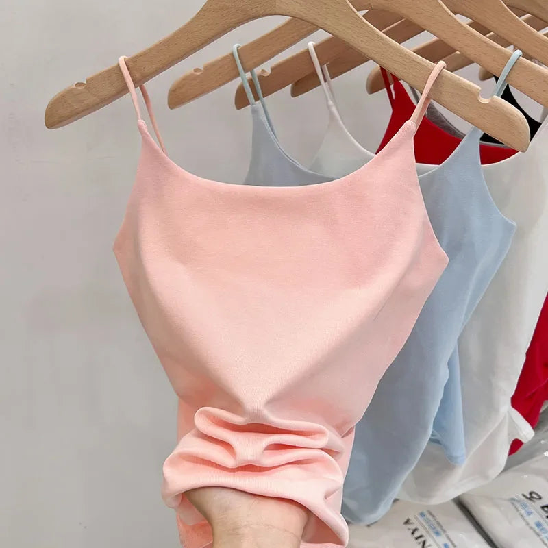 SIX Solid color SPAGHETTI  Tank Top.   Women's Cotton Summer Tank Tops,  New Slim Fit with  SLIGHT STRETCH for  Girls/Women. Waist Cinched .