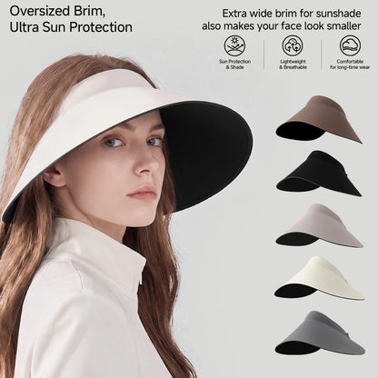 Women's Sun Top Hat with UV Protection, Seamless One-Piece Visor, Wide Brim for Full Shade, Hollow Top Sun Cap.  IVORY is Available and Just a few Brown.