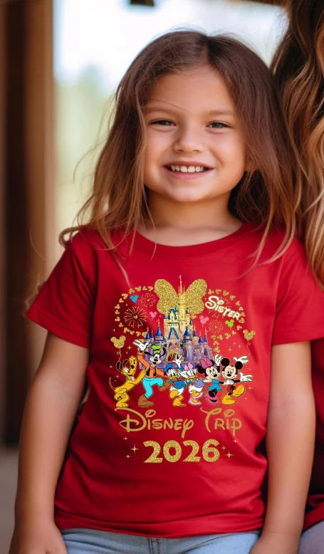 2026 Summer Casual Mickey Minnie Castle Butterfly Comfort Cotton T-shirt.  Adults/ Children,  Parent /Child,  Couple Sportswear