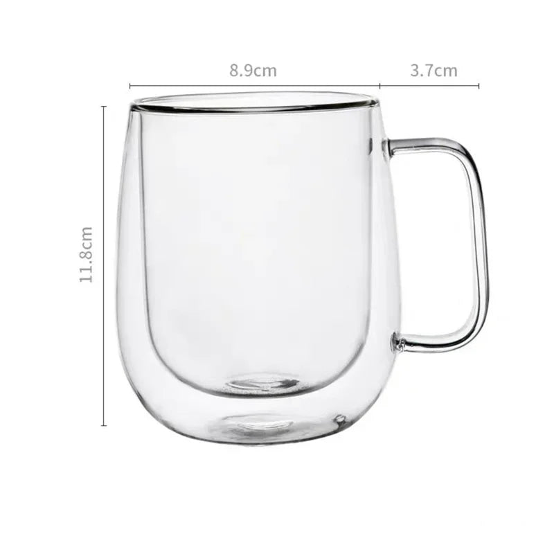 150-350ml Heat Resistant High Borosilicate Glass Mug.  Double Wall Glass Coffee Cup with Handle.