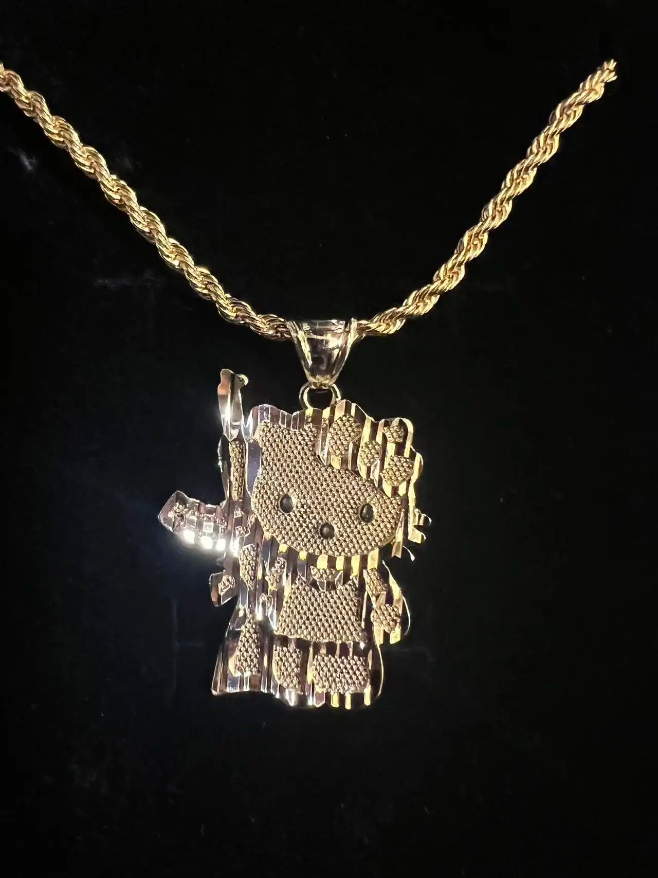 18K Gold Filled Rope Chain Necklace Nugget Heart Pendant