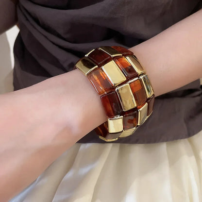 Acrylic Square Splicing Geometric Round Bangles for Women.   European and American Fashion,  Simple Bracelet Hand Jewelry Sense.. GREEN  and BLUE are both gone.  Don't wait too long....I love this bracelet!!!