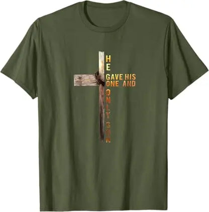 Easter Cross,  He Is Risen, Jesus/ Christian,  Men /Women T-Shirt, Bible verse John 3:16.