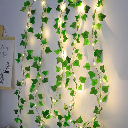 2M Green Leaf String Lights,  Artificial Ivy Vine,  Fairy Lights for  Wedding Party, Christmas Party , Any Occasion