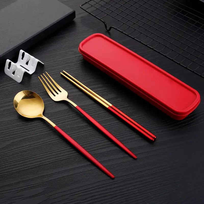 3pcs Thin Portuguese portable stainless steel cutlery  including chopsticks, forks, spoons, student, home,  outdoor,  picnic tableware.  REALLY attractive with the Forest Green Dinnerware.