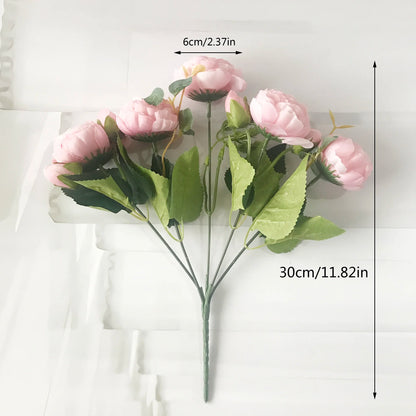 30cm Rose, Pink Silk Peony Artificial Flowers Bouquet  . 5 Big Head and 4 Bud  for Home Wedding Decoration indoor