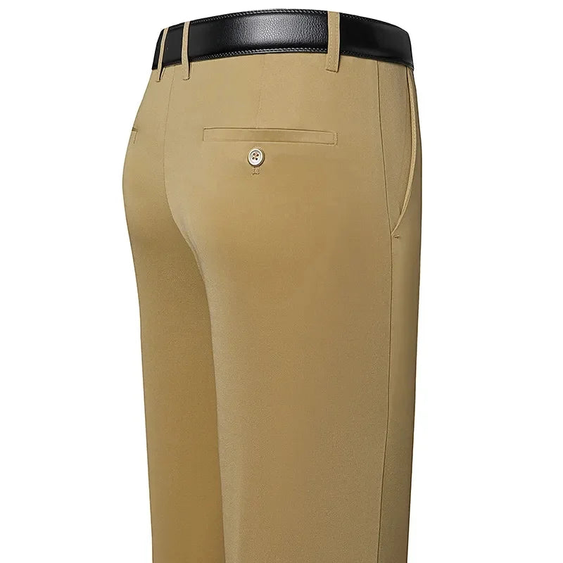 Men's Trousers, Summer -Thin Business Casual Pants.   Classic Solid Colors,  Elastic, Comfortable,  Loose,  Straight leg.