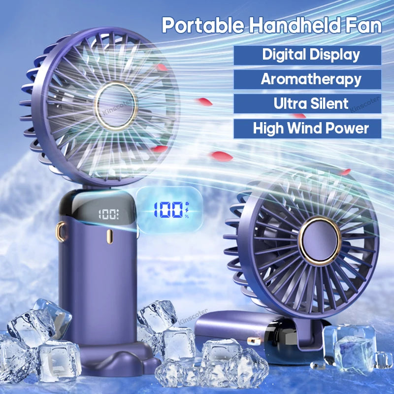 USB,  Handheld Mini Fan,  Foldable,  Portable Neck Hanging Fan,  5- Speed, Rechargeable Fan with Phone Stand and Display Screen.   WHITE is the only color available for sure.