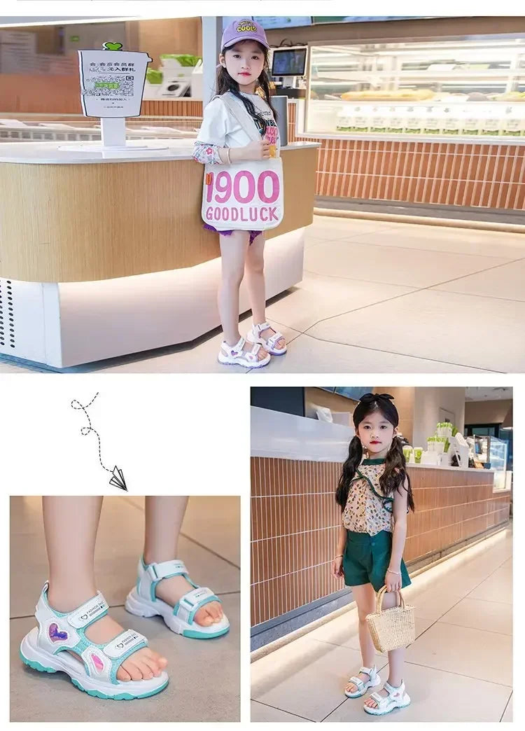 Girls' Sandals for Summer,  Kids,  Princess Beach Shoes for Vacation,  Soft Sole,  Anti -Slip,  Girls Candy Color Flats,  Wear-resistant