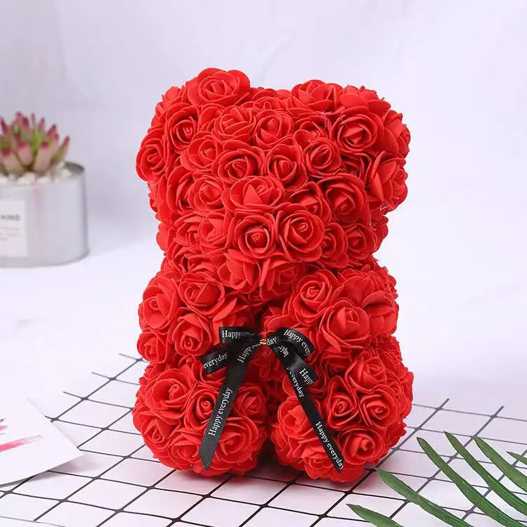 25cm Artificial Teddy Rose Flower Bear with Box.   Romantic Valentines Day Gift for Girlfriend,  Teen , Women Anniversary or Wedding Party