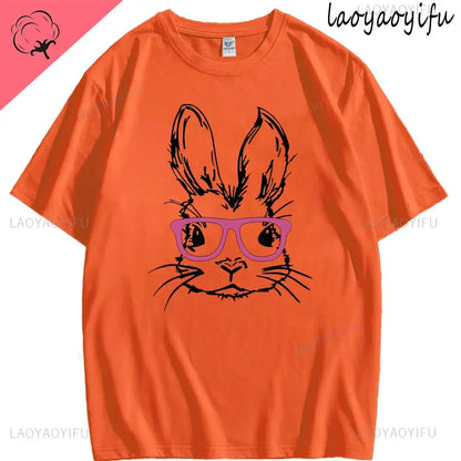 Bunny with Sunglass Unisex Retro Aesthetic T-shirt Funny. Happy Easter Bunny,  Cotton Tshirt, Ears  and Cute Rabbit