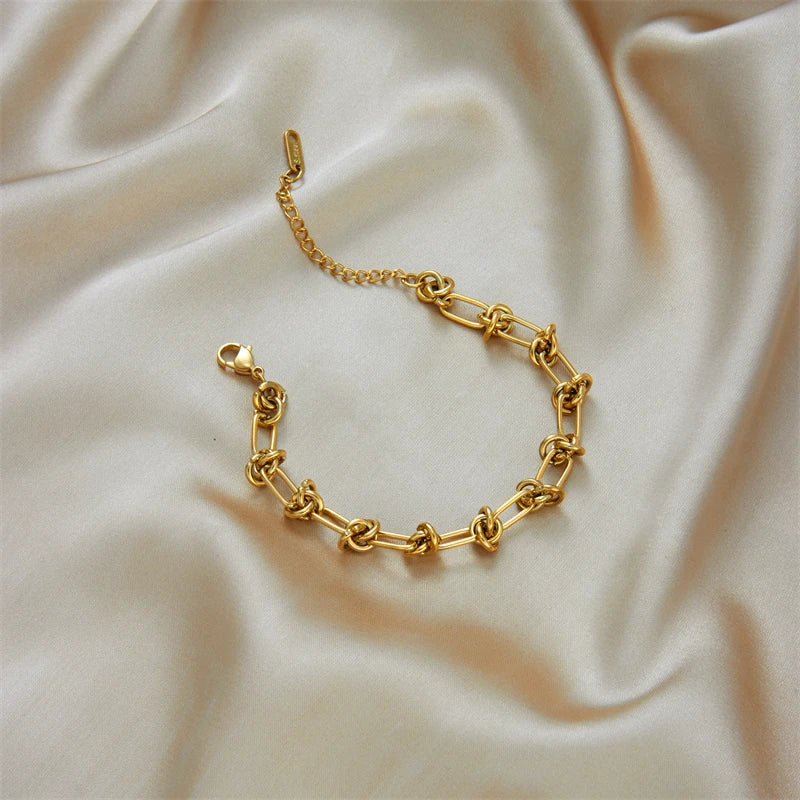 Stainless Steel, Gold /Silver Color, Twist Knot Necklace/ Bracelet For Women/Girls, Fashion Non-fading Jewelry Set Perfect for MOTHERS DAY Gift