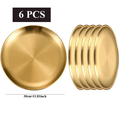 Stainless Steel Golden Round Plates Durable Circular Serving Dishes for Restaurants Home Dining, Buffets Plates Dinnerware
