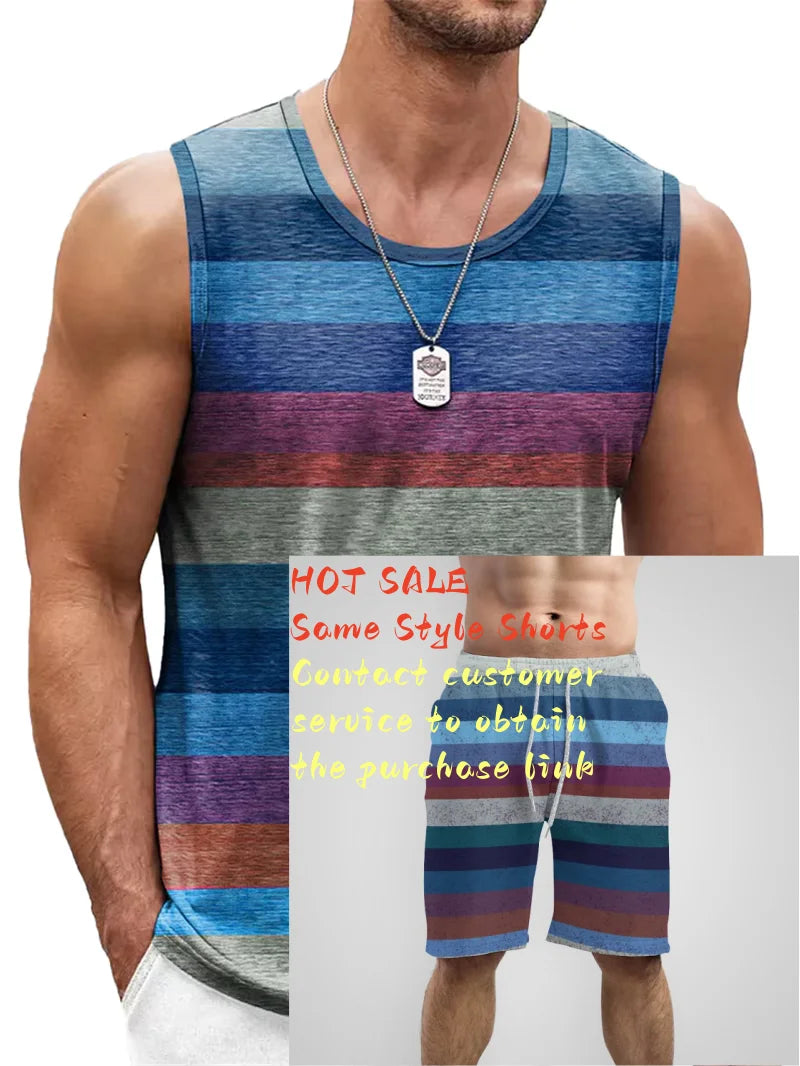 Retro Striped Graphic Tank Tops For Men. Casual Summer Sleeveless 3D Printed Vest,  Loose Crew Neck Quick Dry Sports Tees.  10 different Stripe Choices.  Lots of size choices also.
