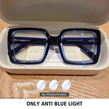 Square, Photochromic,  Blue-Light Blocking, Large Frame Eyeglasses, Reading Glasses Ladies Prescription Myopia Glasses