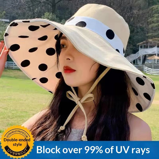 1pc Polka Dot Ribbonbucket Hat for Women, Large Wide Brim Summer Sun Hat,  Breathable Sunscreen Visor Cap for Beach, Sun,  Travel