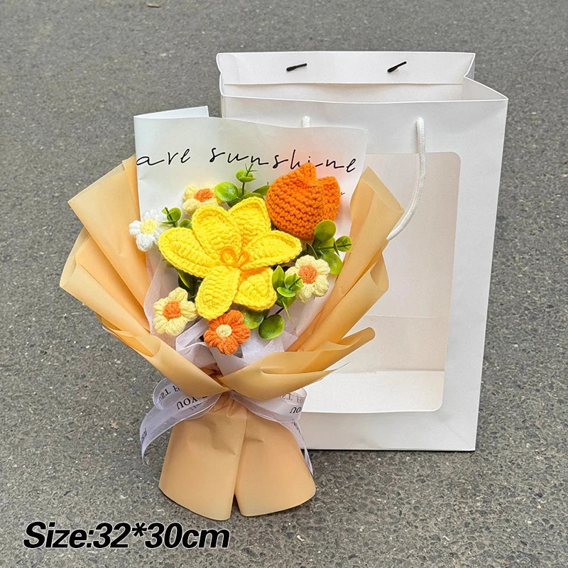 Crocheted Flower Bouquet,  Knitted Flowers, Artificial Flowers,  Graduation Bouquet Party Supplies MOTHERS DAY Gift Wedding Gifts